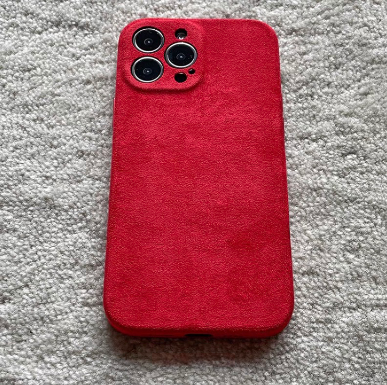 Burgundy microfiber suede matte phone case with rich red tone and soft textured finish