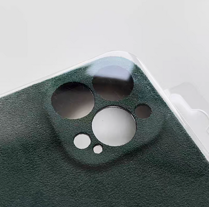 Forest green microfiber suede solid color matte phone case back view with soft-touch texture