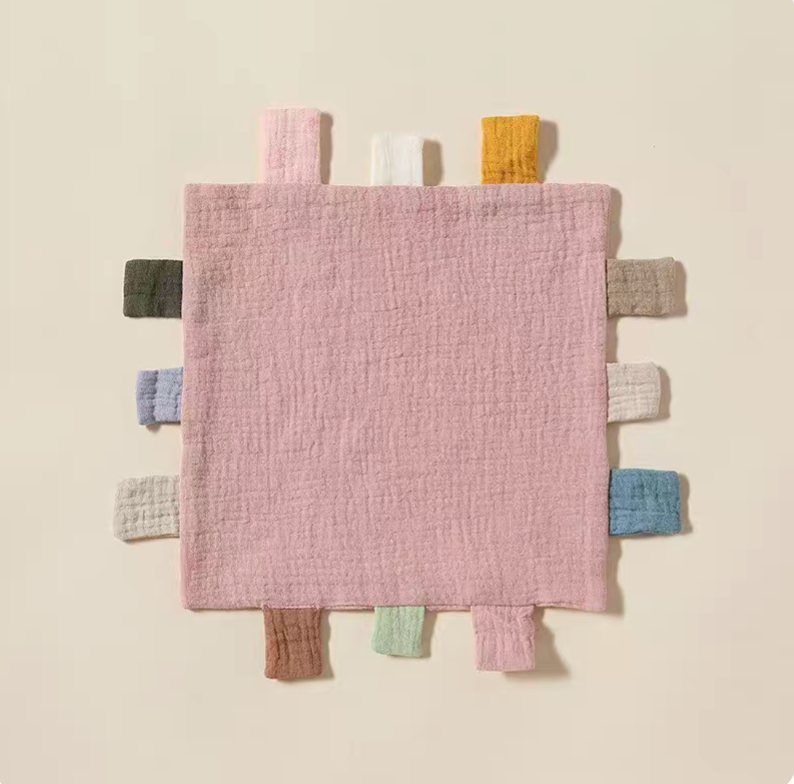 Dark pink sensory baby comfort teething cloth toy front view