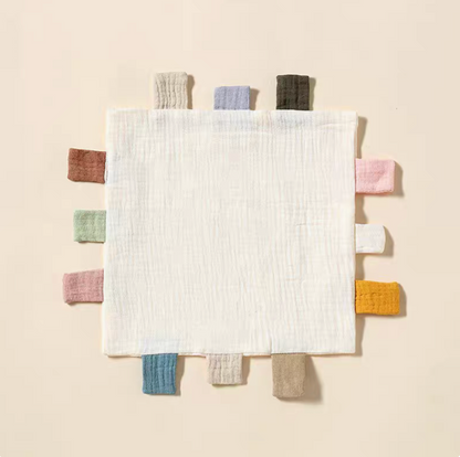 White sensory baby comfort teething cloth toy front view