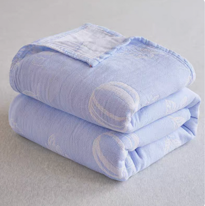 Nature Cotton Quilt Blue Autumn Tale folded cotton jacquard quilt with botanical pattern