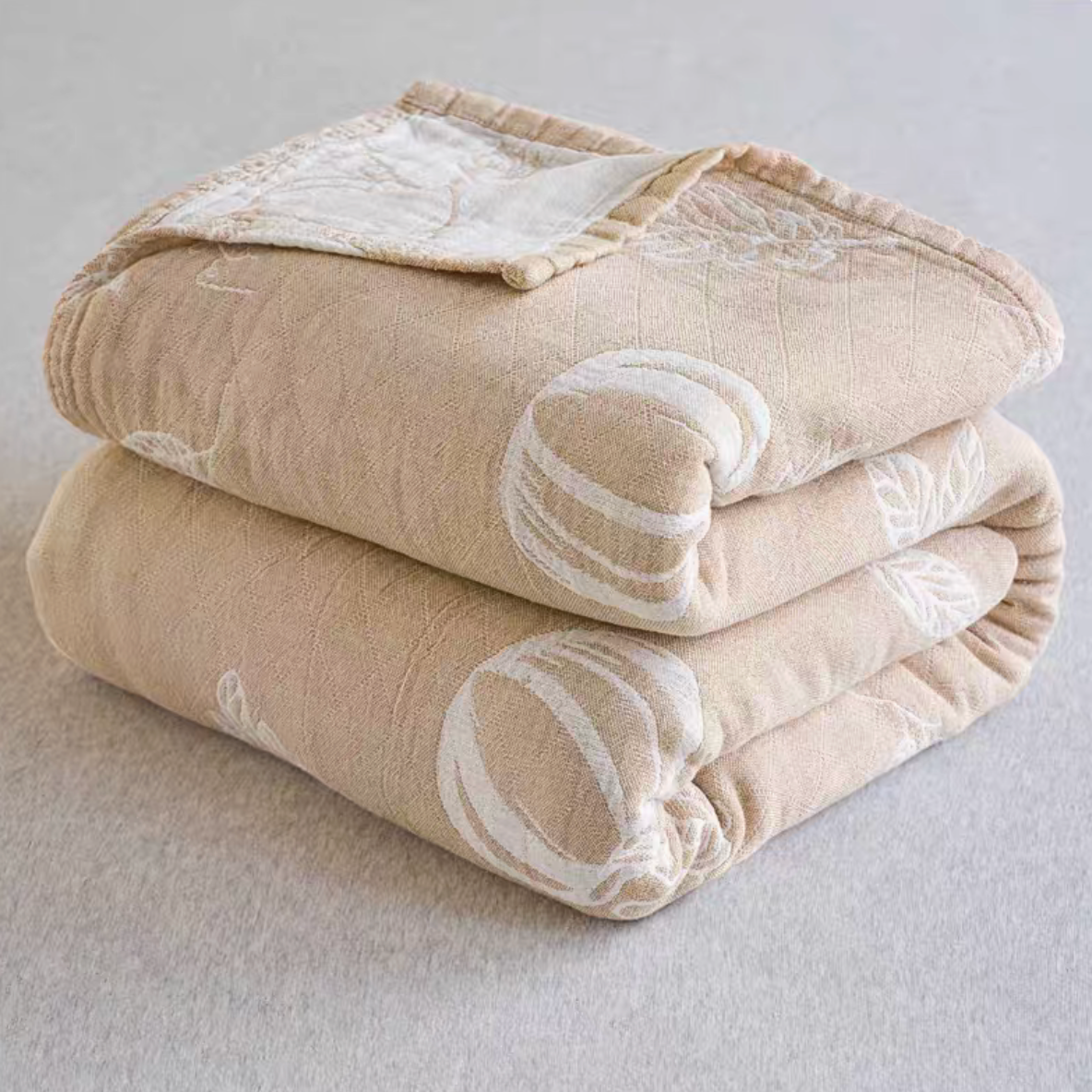 Nature Cotton Quilt Camel Autumn Tale folded cotton jacquard quilt with autumn motif