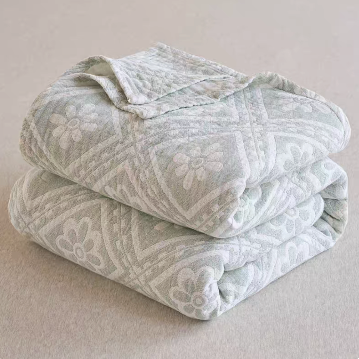 Nature Cotton Quilt Light Green Chrysanthemum folded cotton jacquard floral quilt