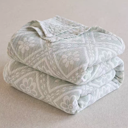 Nature Cotton Quilt Light Green Chrysanthemum folded cotton jacquard floral quilt