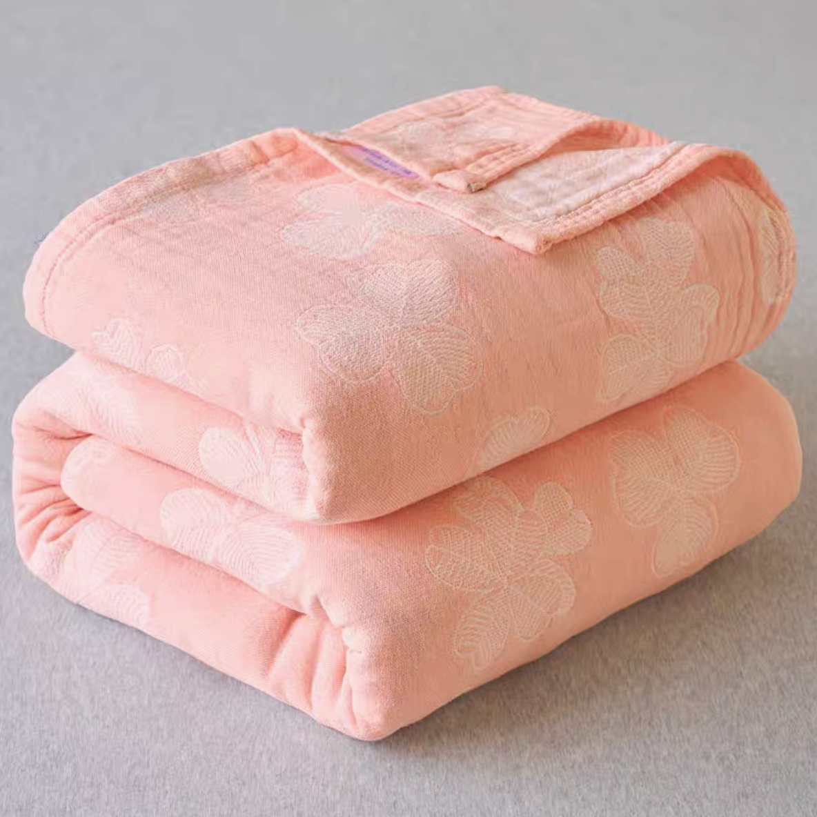 Nature Cotton Quilt Pink Clover folded cotton jacquard quilt with soft floral clover pattern