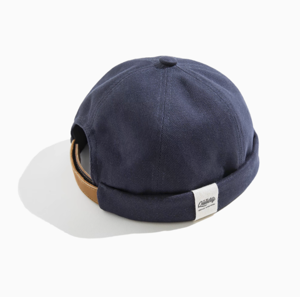 Nautical Miki Cap in Dark Blue back view showing rolled edge design and adjustable strap detail