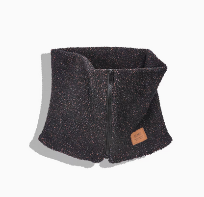 Navajo-Inspired Half-Sherpa Neck Warmer in Starry Black with zip front and textured fleece finish front view