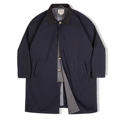 Men’s navy blue cotton blend coat with contrast collar