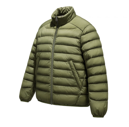 Olive Green Ultra-Light Down Jacket – Men’s Lightweight Puffer Front