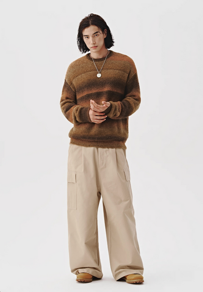Men’s ombre knit sweater in warm sienna, front view with relaxed fit.