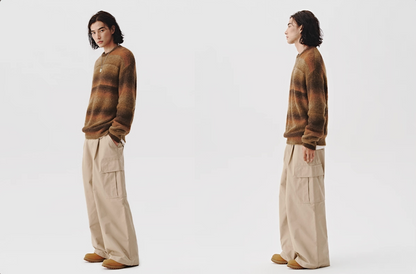 Gradient brushed knit sweater for men, side and front profile view.