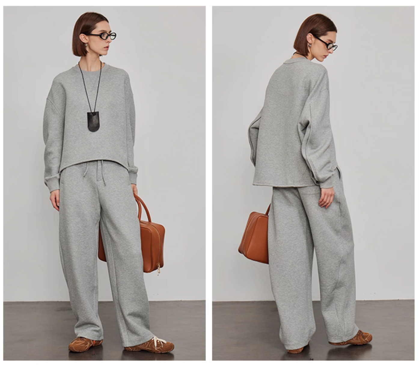 Women’s oversized sweatshirt with wide-leg sweatpants in light gray cotton blend