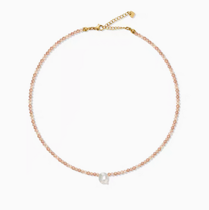Natural color personalized shell initial necklace with letter Q charm on delicate beaded chain minimal design
