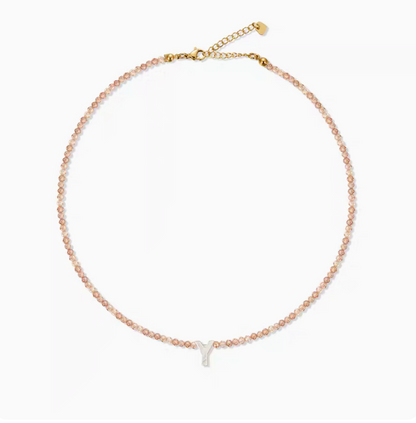 Natural color personalized shell initial necklace with letter Y charm on delicate bead chain minimal design