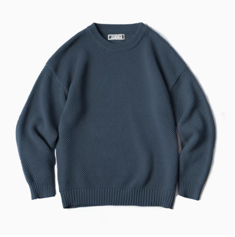 Pineapple Textured Crewneck Sweater atlantic blue front flat lay featuring chunky knit texture and crewneck design