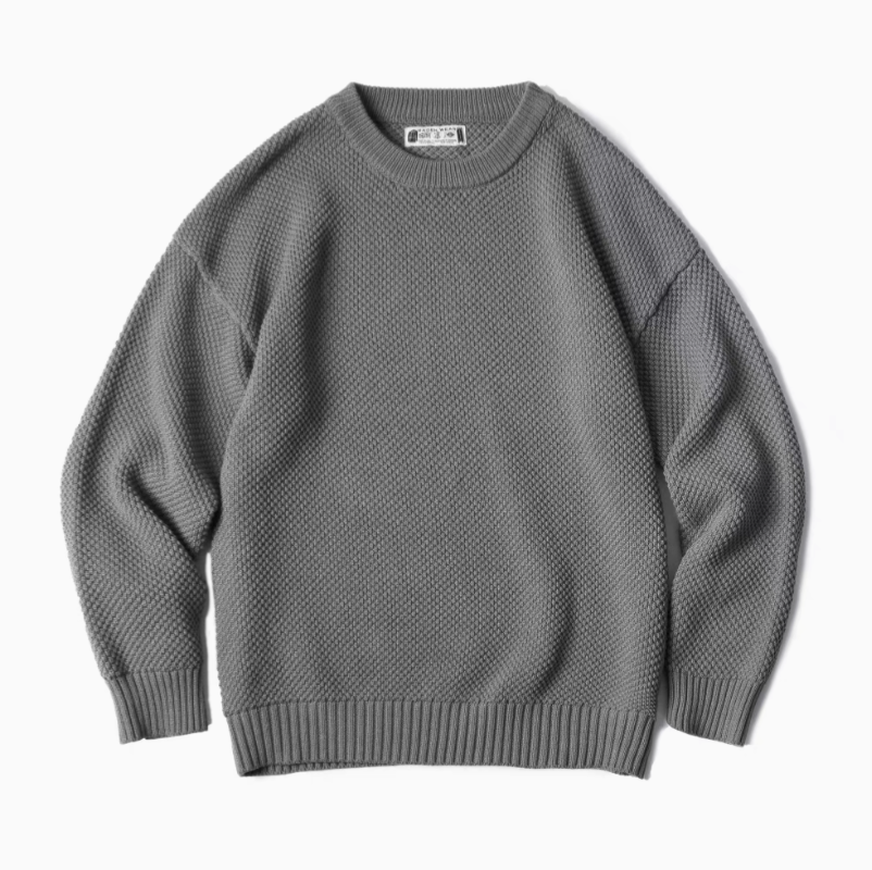 Pineapple Textured Crewneck Sweater polar gray front flat lay showing chunky knit texture and ribbed hem detail