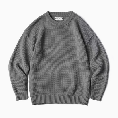 Pineapple Textured Crewneck Sweater polar gray front flat lay showing chunky knit texture and ribbed hem detail