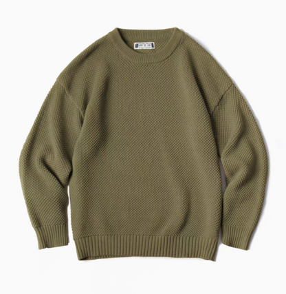 Pineapple Textured Crewneck Sweater warsaw green front flat lay showing waffle-like knit texture and ribbed cuffs