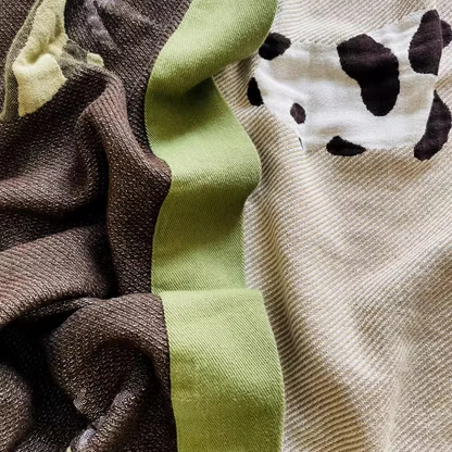Playful Pals Cotton Gauze Quilted Blanket Panda reverse side showing textured cotton fabric with green border