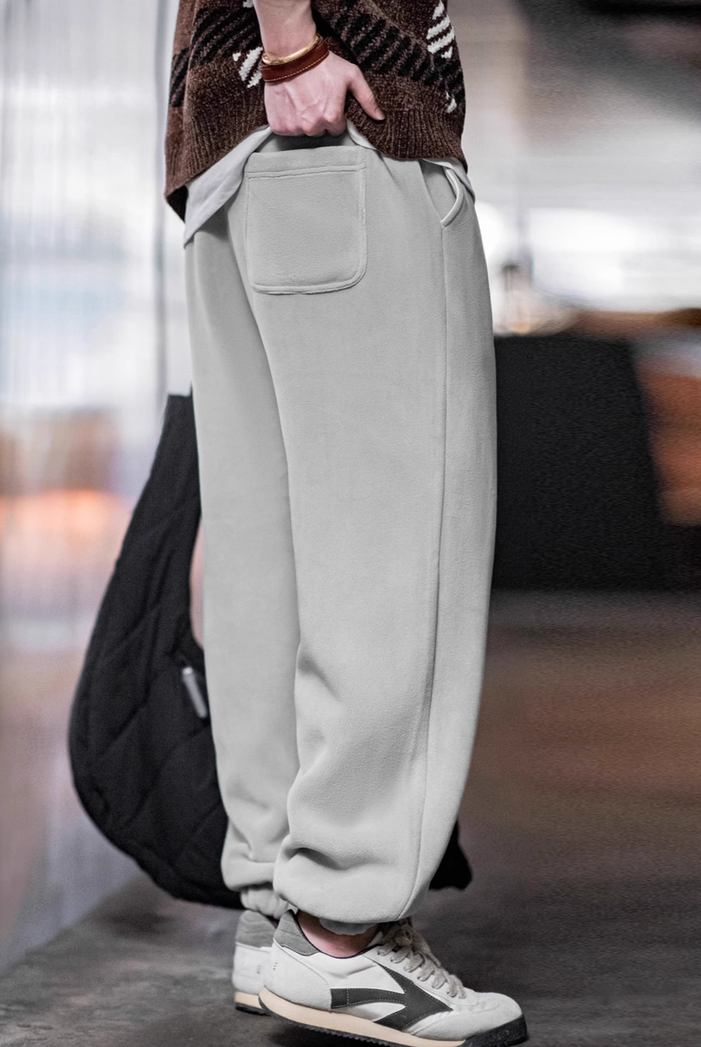 Plush Relax Joggers Tin Gray back view with patch pocket and relaxed fit perfect for everyday comfort