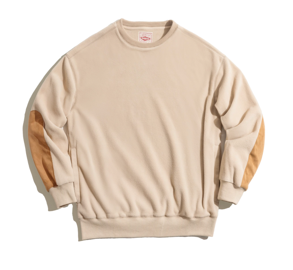 Cream Beige Polar Fleece Crewneck Sweatshirt flat-lay front view