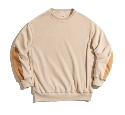 Cream Beige Polar Fleece Crewneck Sweatshirt flat-lay front view