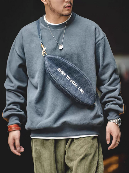 Model wearing Slate Blue Polar Fleece Sweatshirt front view