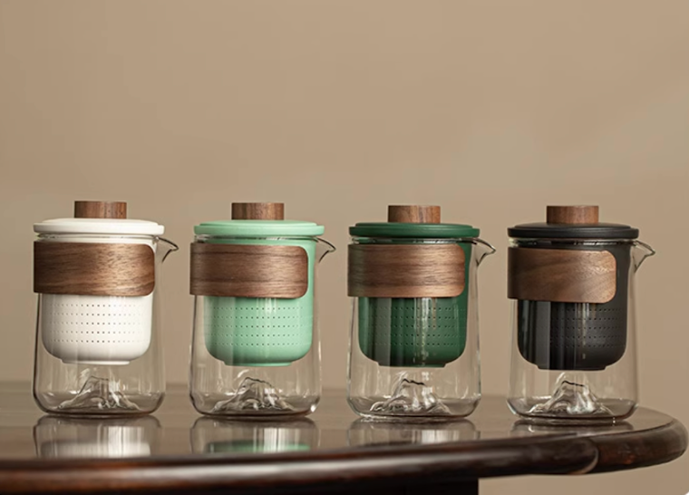 Portable outdoor travel tea set showing white light green dark green and black color variants