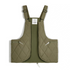 Olive green quilted convertible vest bag front view showing padded diamond stitch texture.