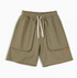 Relaxed Fit Utility Shorts with Deep Pocket Design green front view showing drawstring waist and oversized pockets
