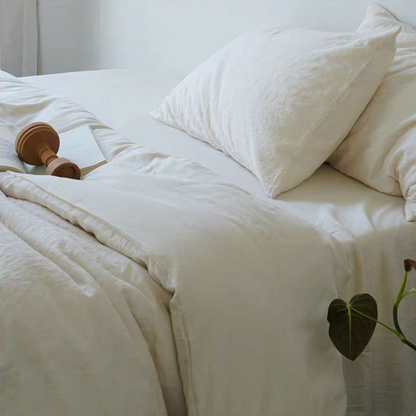 Rock Point Leopard Print Cream comforter draped across bed with soft breathable cotton bedding texture