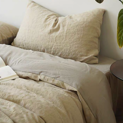 Rock Point cotton comforter set in Leopard Print Almond Yellow styled on bed creating warm natural bedroom decor
