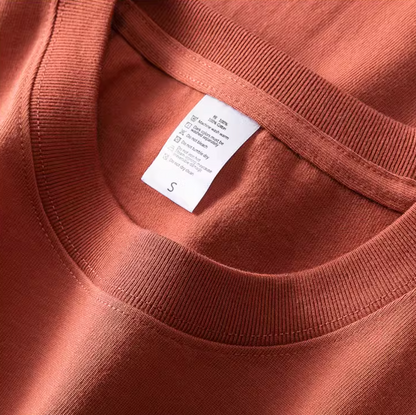 Rustic T-Shirt red crewneck collar close-up showing stitching and inner label detail