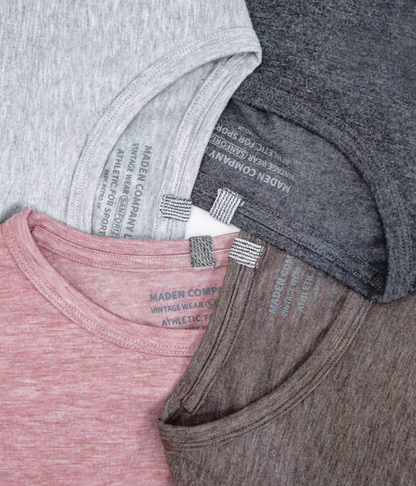 Seamless Breathable Lightweight Tee multi color view showing Dusty Pink Light Gray Coffee and Dark Gray collar and fabric texture