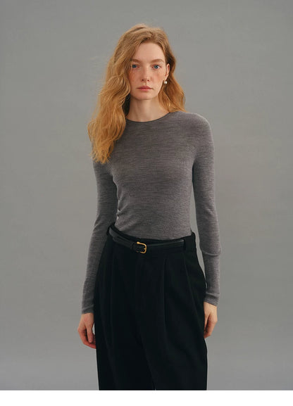 Heather grey seamless wool sweater, front view
