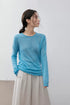 Sky Blue wool camel-blend pullover, front view on model