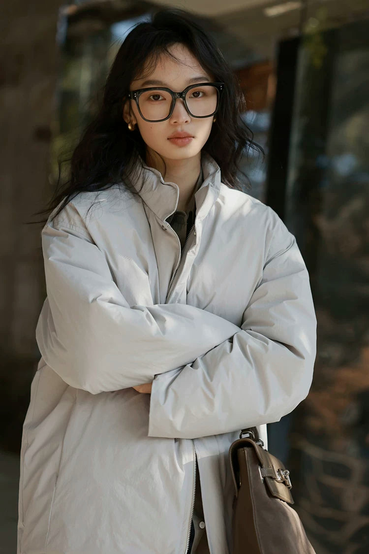 Close-up of a Stone matte down jacket&
