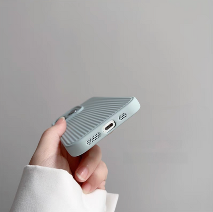 Green striped shockproof phone case bottom detail showing charging port and speaker cutouts