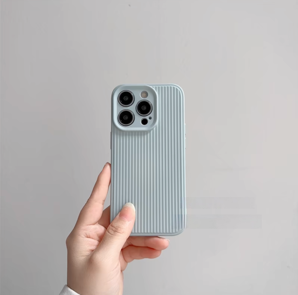 Green striped shockproof phone case front view with raised texture design