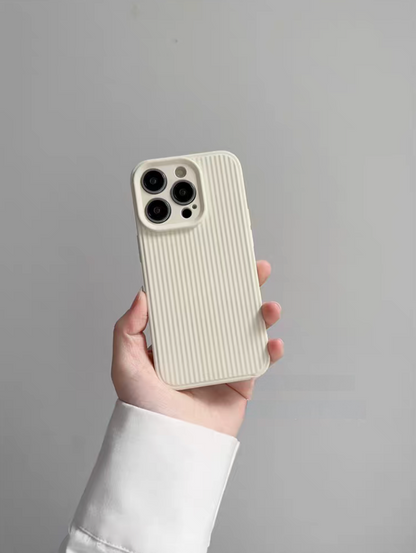 White striped shockproof phone case front view with clean minimal design