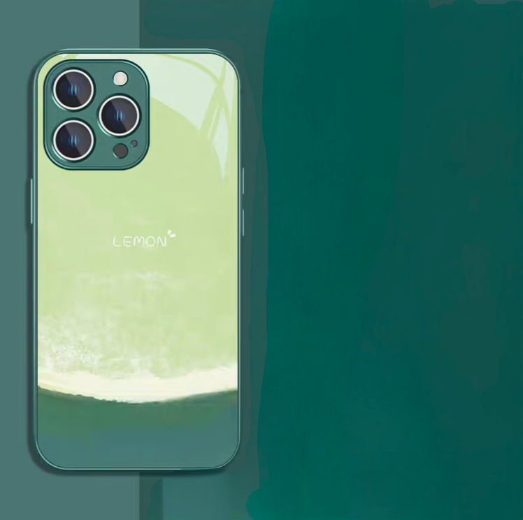Green frame lemon phone case with light green citrus design glossy stylish protective case