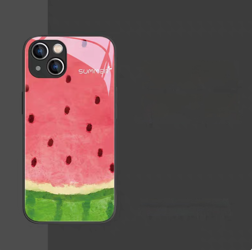 Black frame seeded watermelon phone case with realistic seed pattern glossy protective finish