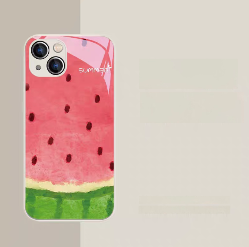 White frame seeded watermelon phone case with vibrant red fruit design glossy glass finish