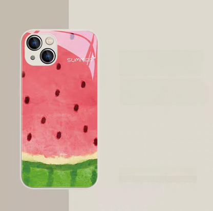 White frame seeded watermelon phone case with vibrant red fruit design glossy glass finish