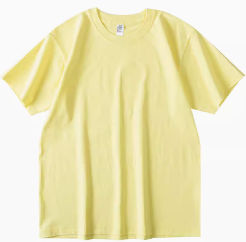 Lemon yellow cotton tee front full view showing crewneck and short sleeve design