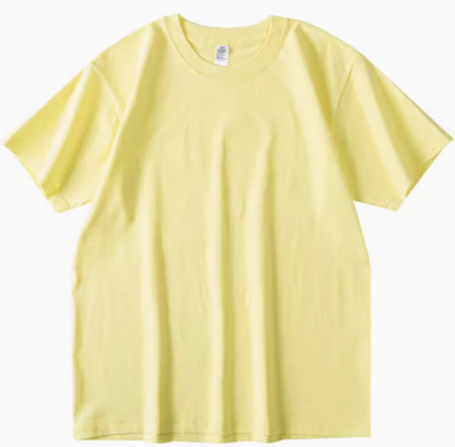 Lemon yellow cotton tee front full view showing crewneck and short sleeve design