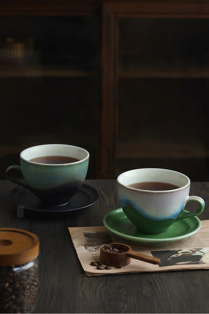 Eastern Serenity Ceramic Coffee Cup and Saucer Set
