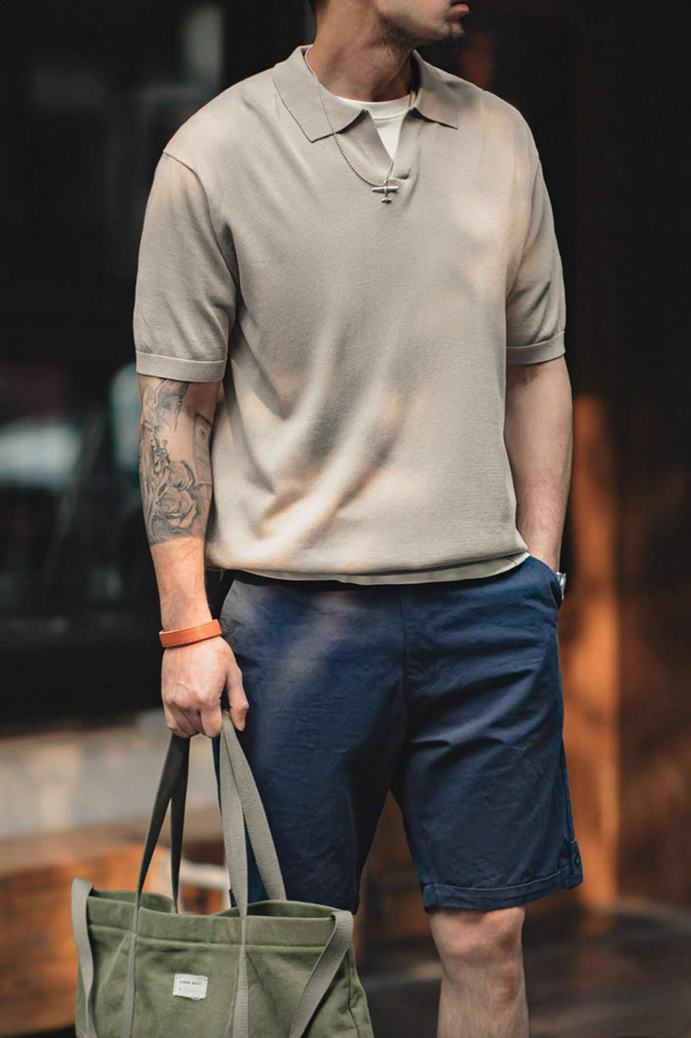 Classic V-Neck Knit Polo Sweater