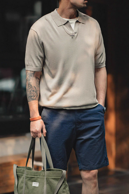 Classic V-Neck Knit Polo Sweater