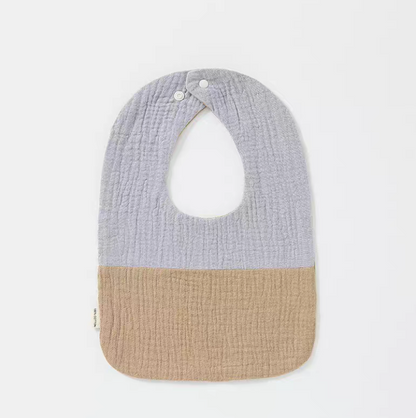 Gray Khaki U-neck cotton gauze baby bib with soft two-tone design and rounded shape